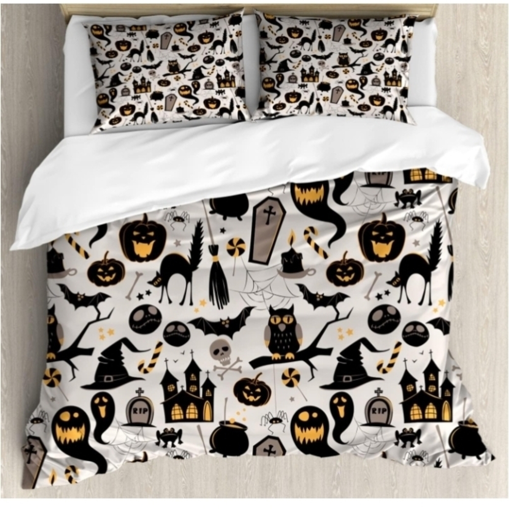Ambesonne Halloween Duvet Cover Set - Black, Orange, White